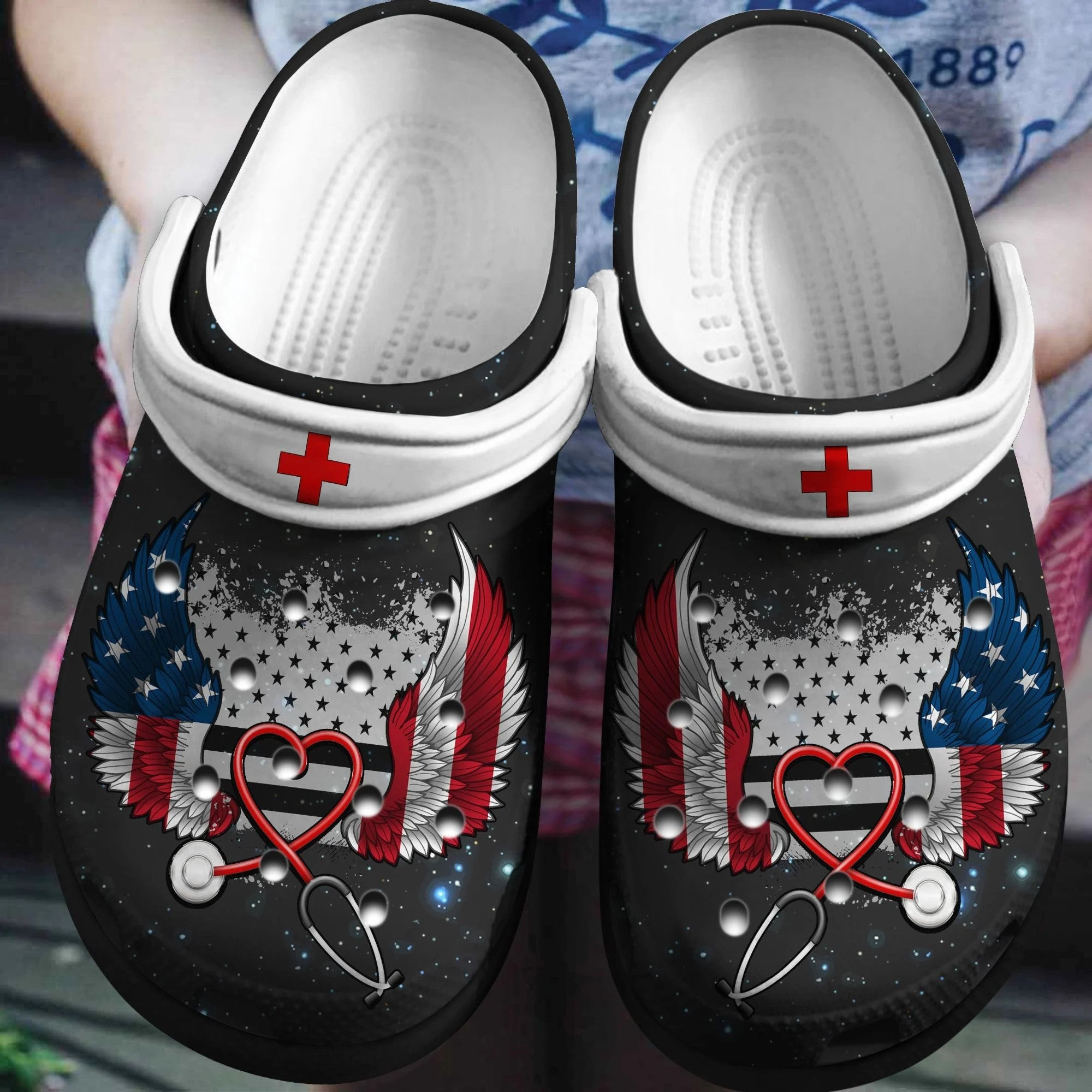 American Nurse Wings Crocs Clog Shoes 4Th Of July - Nurse Life Custom Shoe Independence Gift For Women Men