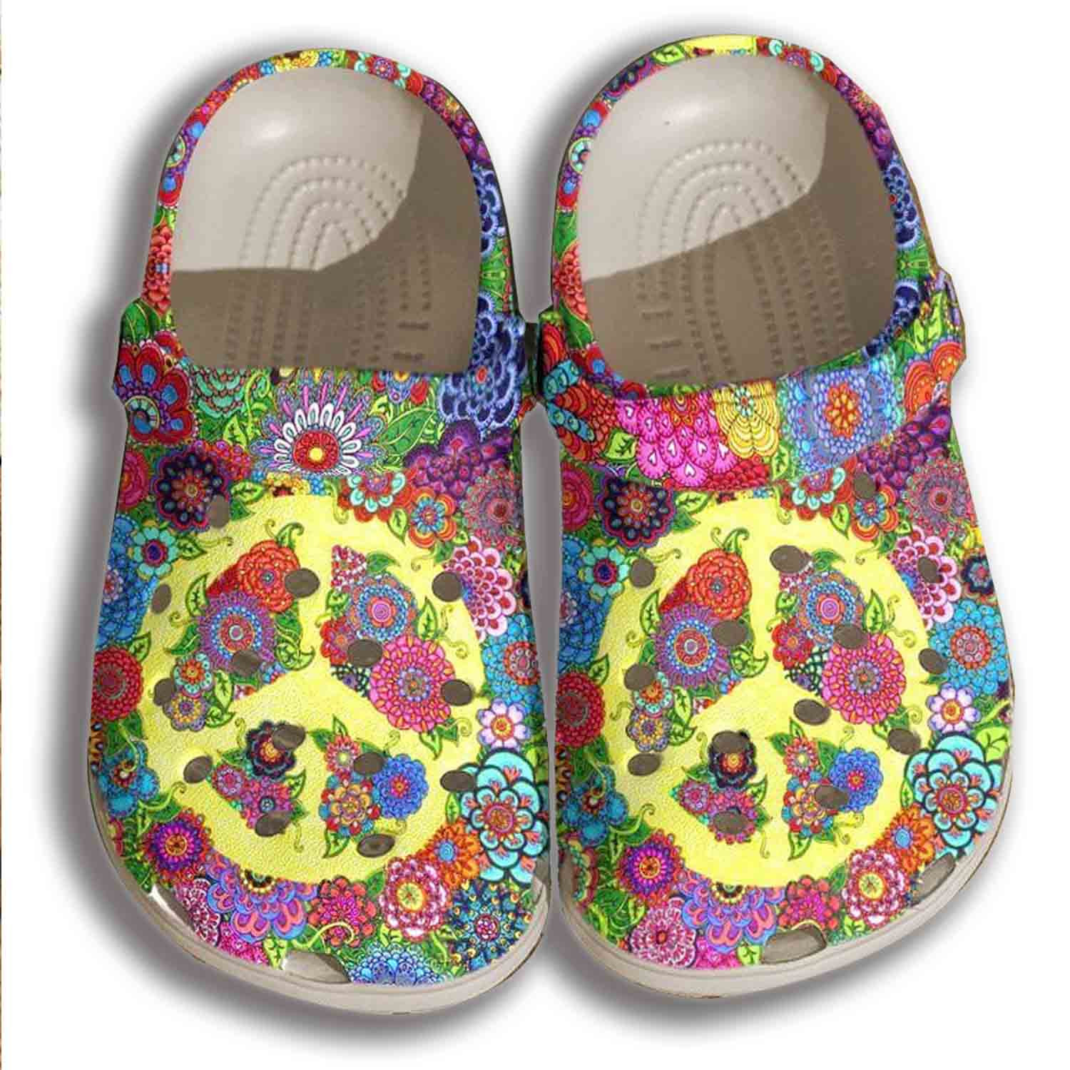 Floral Hippie Sign Crocs Clog Shoes For Women - Flower Custom Crocs Clog Shoes Gifts For Son Daughter