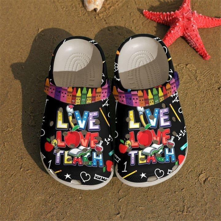 Live Love Teach Crocs Clog Shoes For Teacher - Funny Crayons Crocs Clog Shoes Birthday Gifts