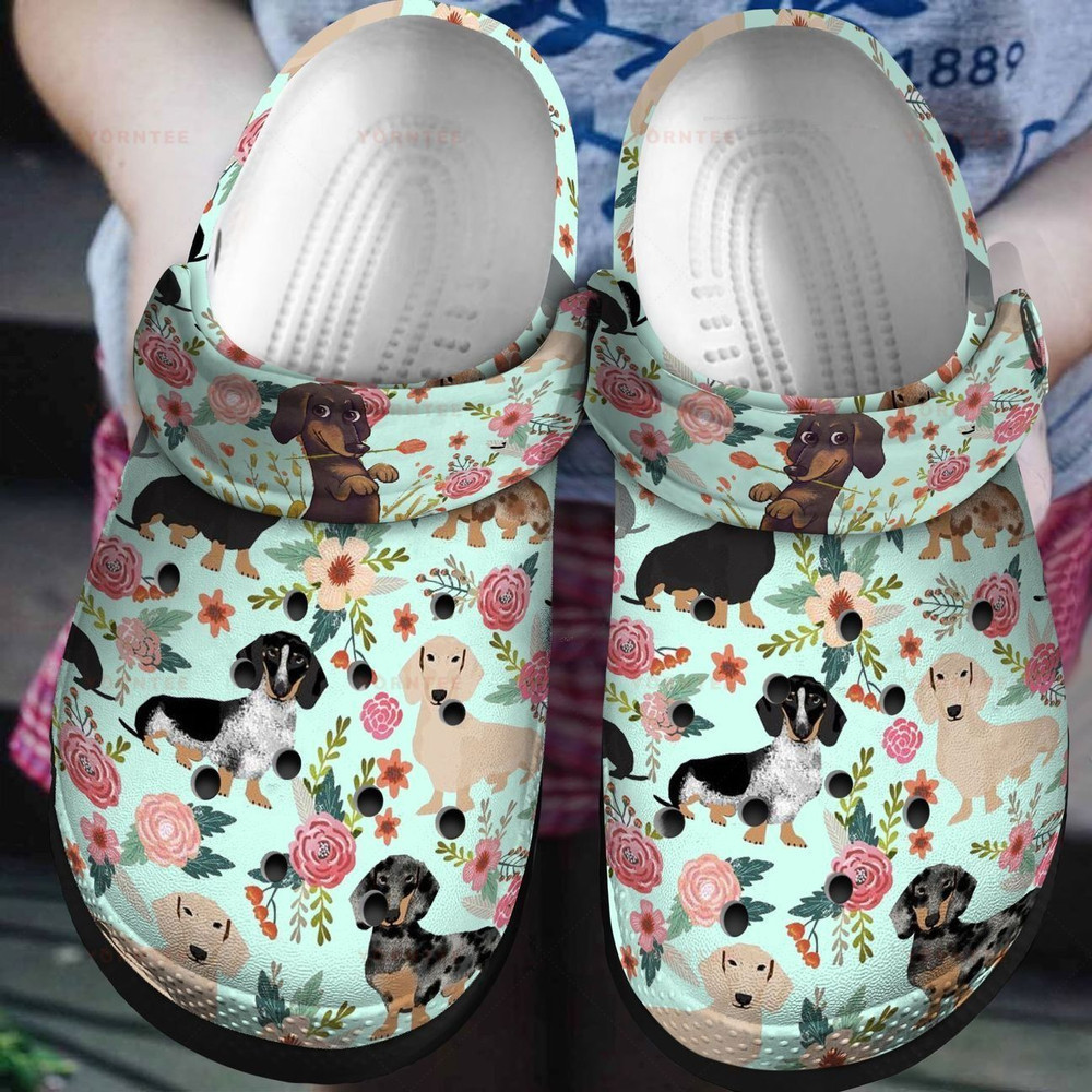 Flower Dachshund Tropical Gift For Lover Rubber clog Crocs Shoes