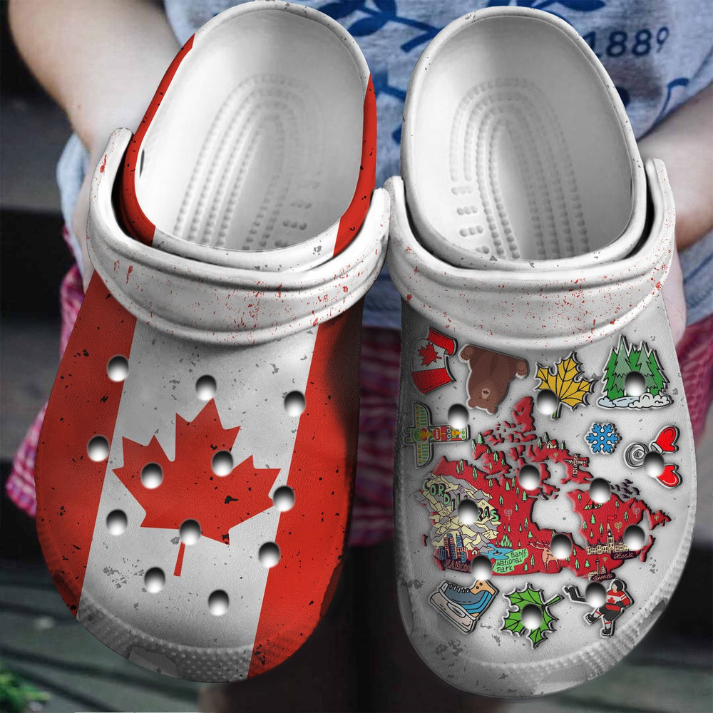 Half Canadian Flag Half Canadian Symbols For Men And Women Gift For Fan Classic Water Rubber clog Crocs Shoes