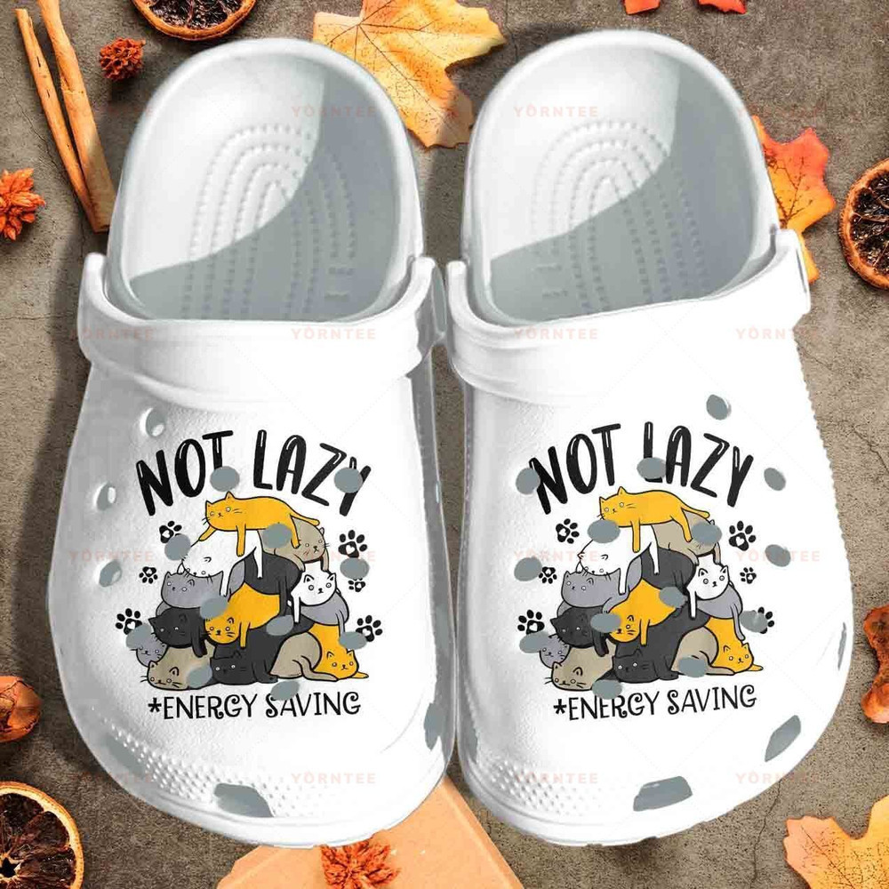 Lazy Cat clog Crocs Shoes - Not Lazy Energy Saving White Gift For Lover Rubber clog Crocs Shoes