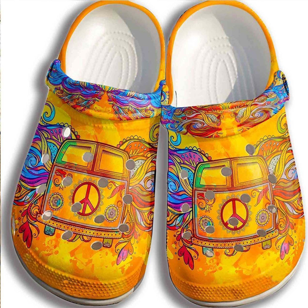 Hippie Bus Gift For Lover Rubber clog Crocs Shoes