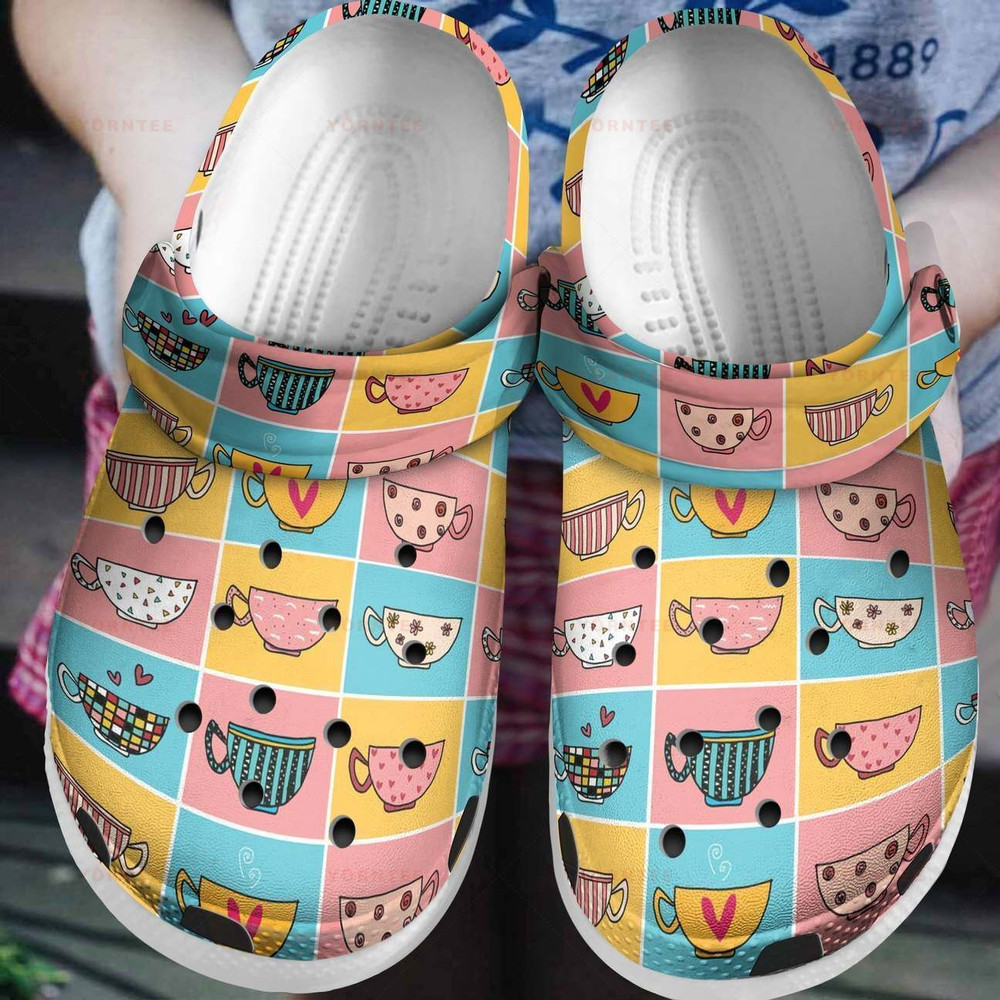 Colorful Coffee Cups Gift For Lover Rubber clog Crocs Shoes