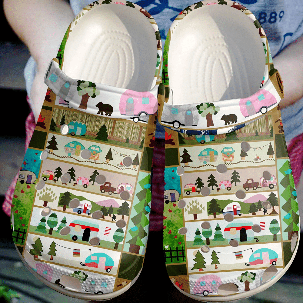 Camper Day Camping In Wood Gift For Lover Rubber clog Crocs Shoes