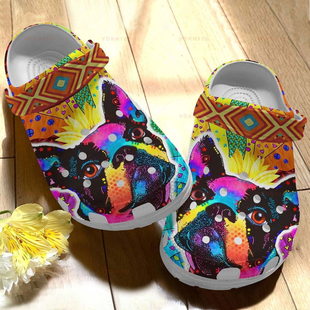 Colorful Boston Terrier 10 Gift For Lover Rubber clog Crocs Shoes