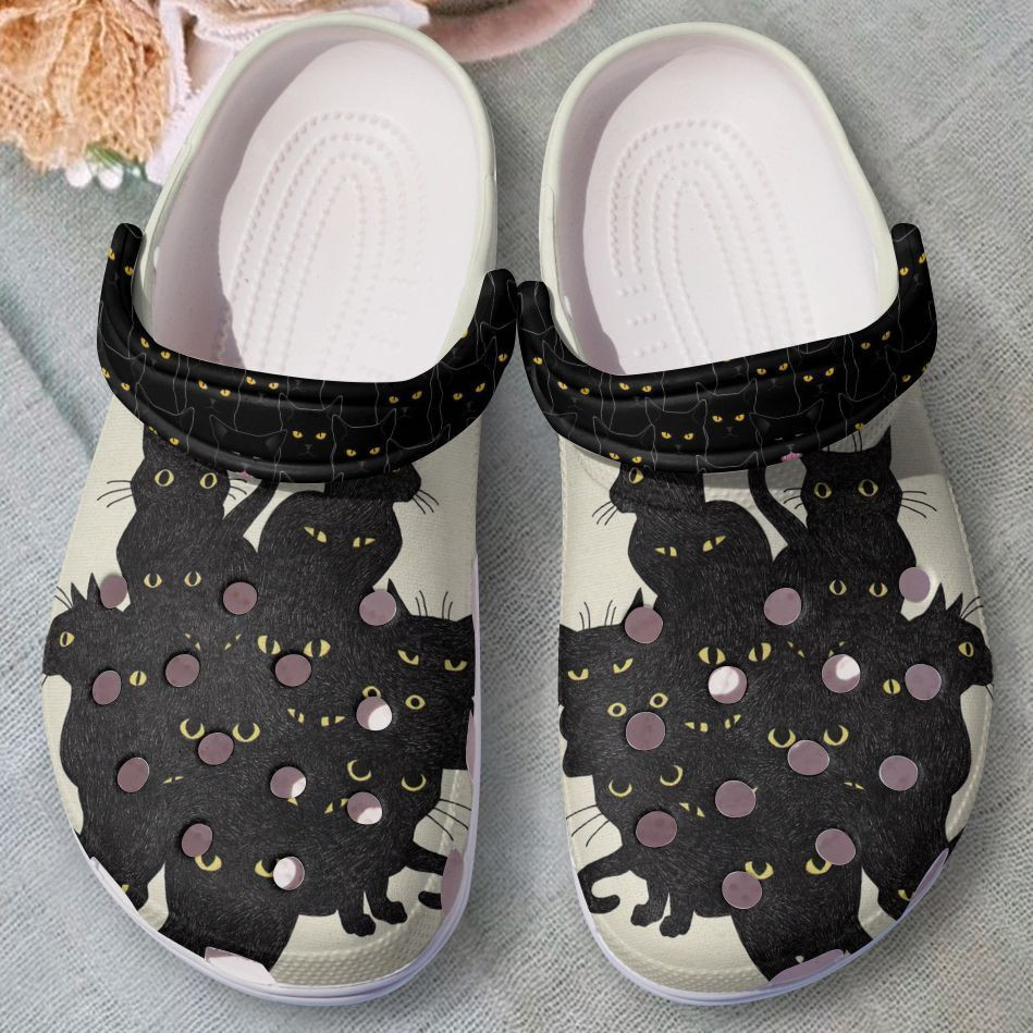 Black Cat Team Look At Me Gift For Lover Rubber clog Crocs Shoes