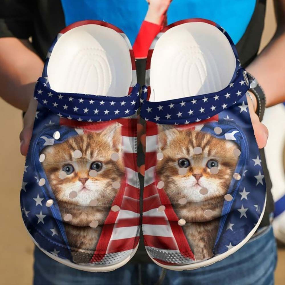 Cat American Flag Printed Gift For Lover Rubber clog Crocs Shoes