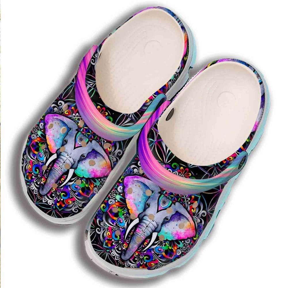 Coloful Elephant Hippie Gift For Lover Rubber clog Crocs Shoes