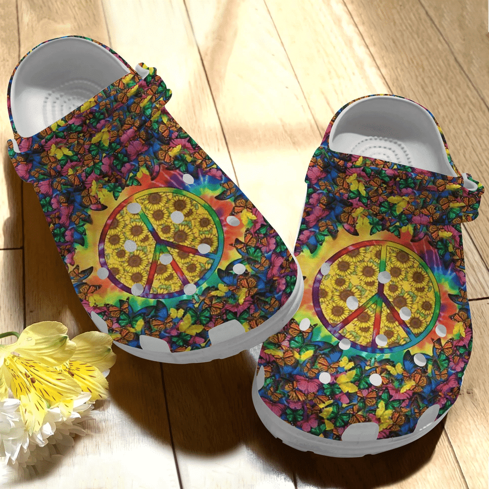 Butterfly Hippie Sunflower Gift For Lover Rubber clog Crocs Shoes