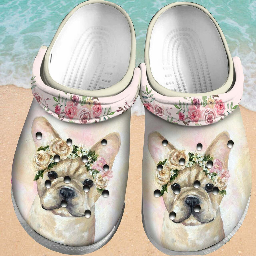 Bulldog Pink Flower 102 Gift For Lover Rubber clog Crocs Shoes