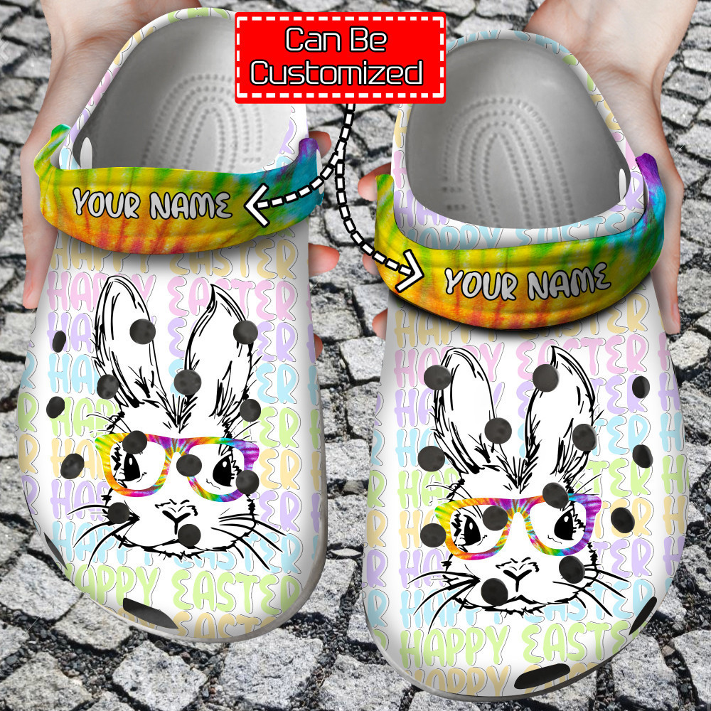 Easter - Personalized Easter Bunny Glasses Tye Dye Clog Crocs Shoes For Men And Women