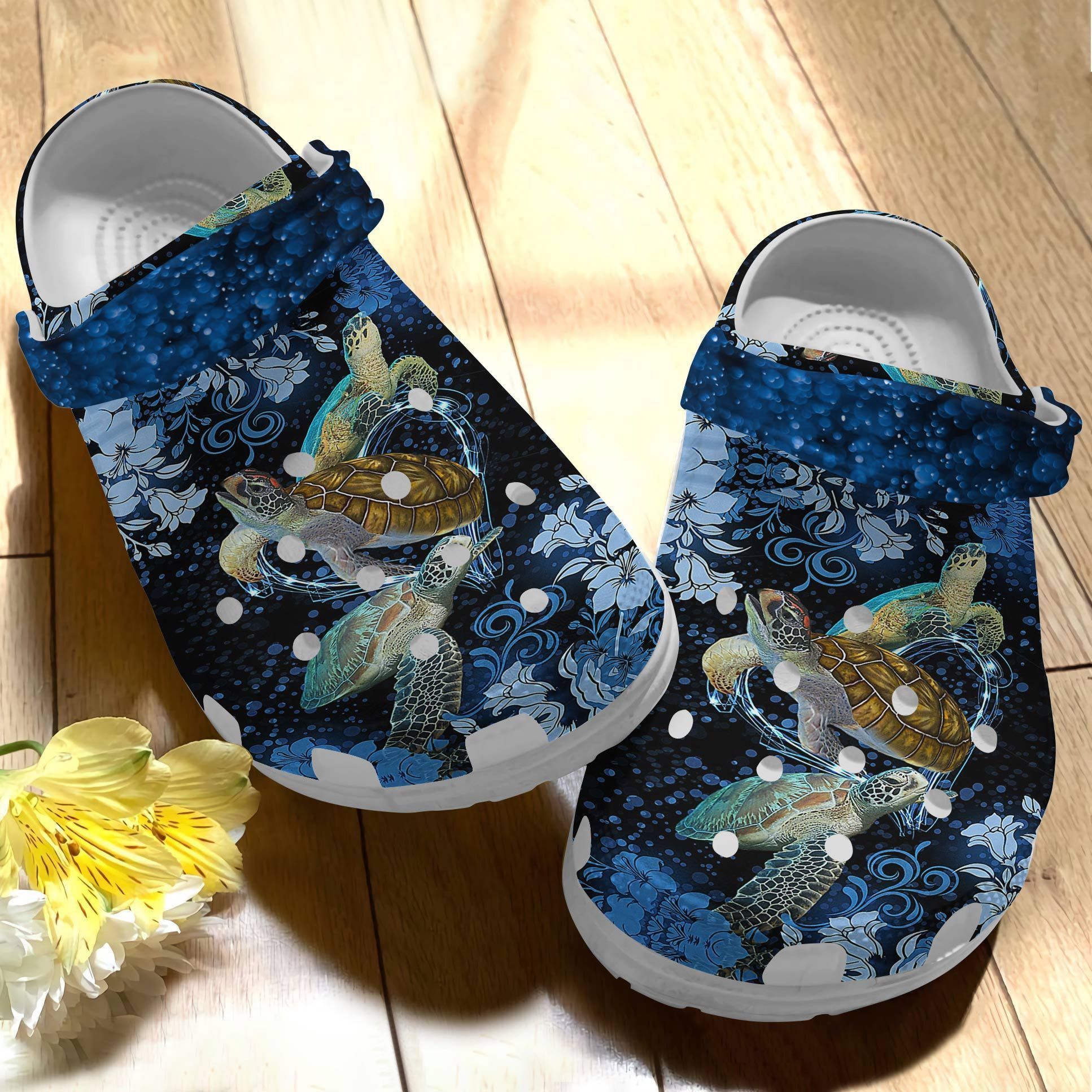 Flower Ocean Custom Crocs Clog Shoes - Sea Turtle Crocs Clog Shoes For Women Men