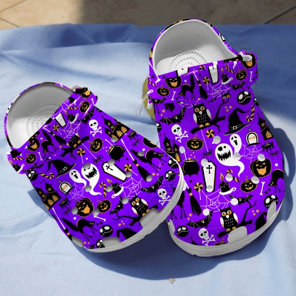 Bat Owls And Cauldron Purple Slippers Clogs Gift Halloween Lover Rubber clog Crocs Shoes