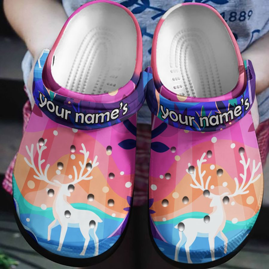 Deer In The Magical Colors Crocs Clog Shoes - Rainbow Hippie Deer Hunter Custom Shoe Birthday Gift For Women Girls