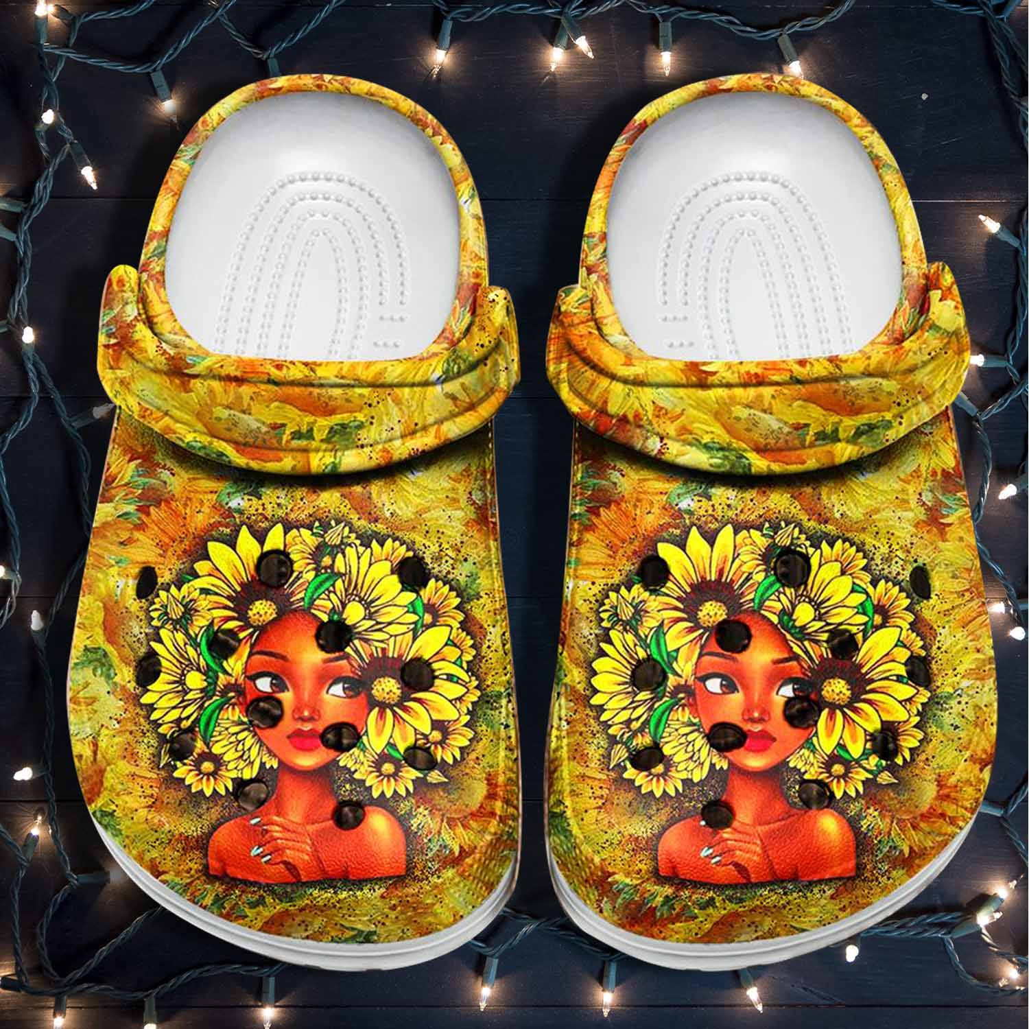 Black Girl Sunflower Hair Crocs Clog Shoes - Black Queen Sunflower Crocs Clog Shoes Gifts Daughter Birthday Gift