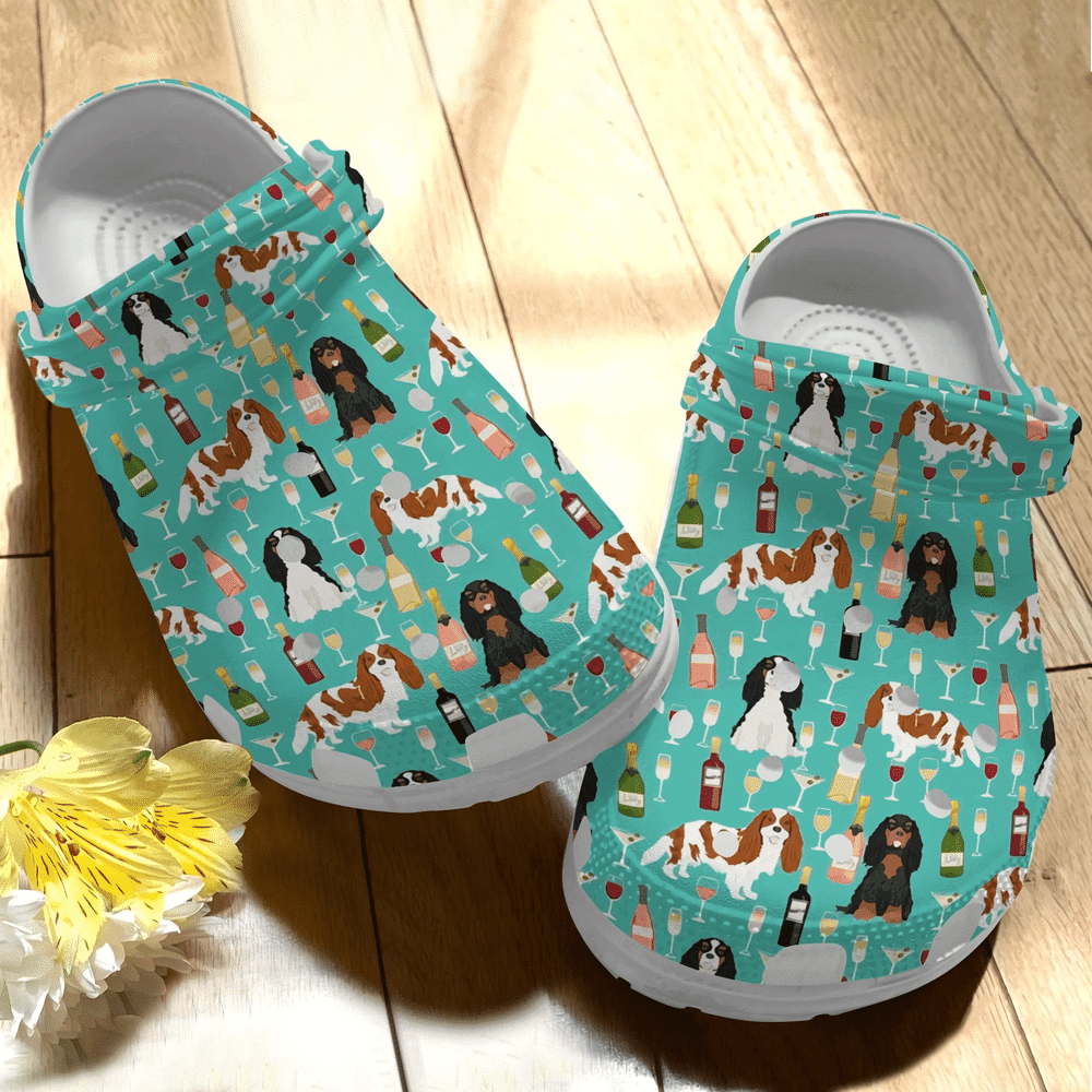 Cavalier And Wine Cute Dog Gift For Lover Rubber clog Crocs Shoes