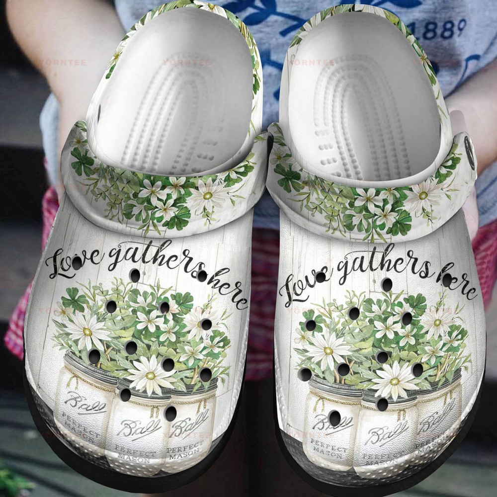 Love Gathers Here Gift For Lover Rubber clog Crocs Shoes