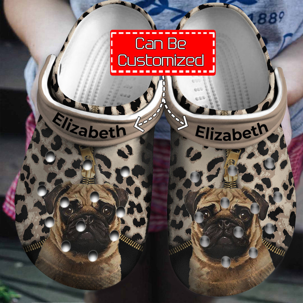 Dog - Pug Lovers Personalized Clogs Crocs Shoes With Leopard Pattern For Men And Women