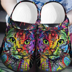 Hippie Colorful Cat Custom Crocs Clog Shoes Outdoor Shoe