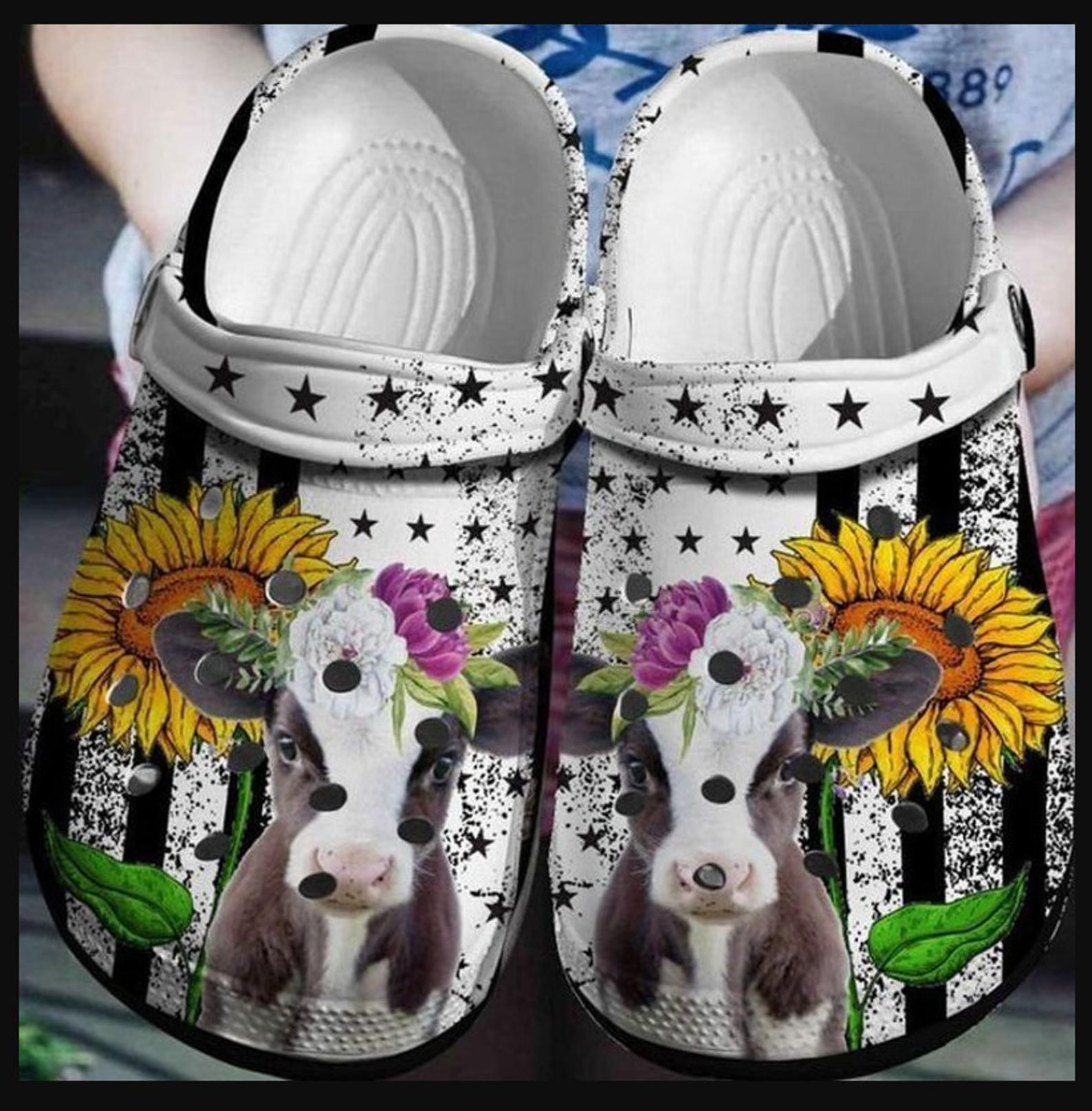 Funny Cow In The Us Crocs Clog Shoes - Sunflower Outdoor Crocs Clog Shoes Gifts For Girl Daughter Sister Mother