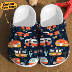 Camping - Camping Trailer Pattern Summer Happy Camper Best Gifts For Lovers Campers Cool Clog Crocs Shoes For Men And Women