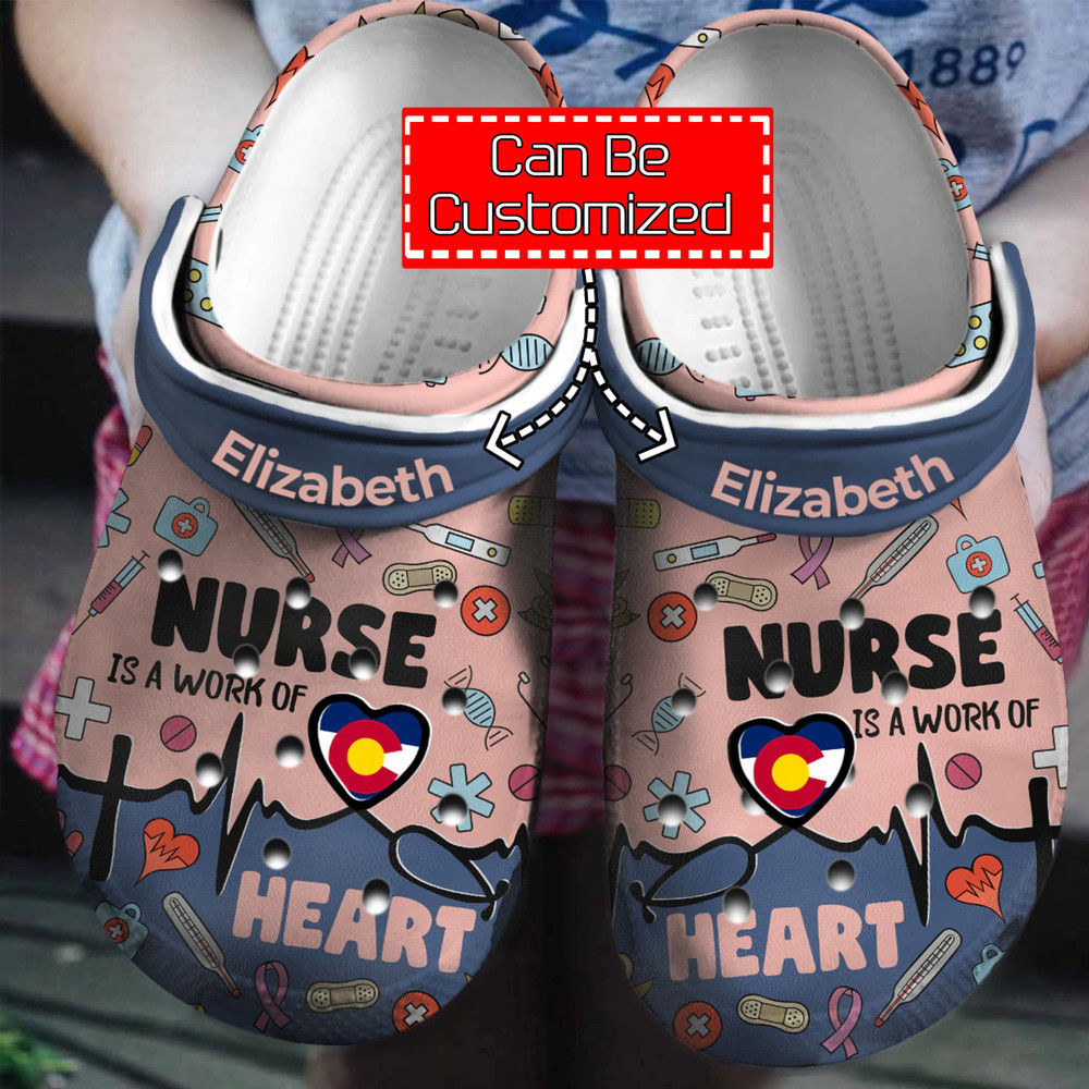 Nurse - Nurse Is A Work Of Heart Personalized Clog Crocs Shoes With Your Name For Men And Women