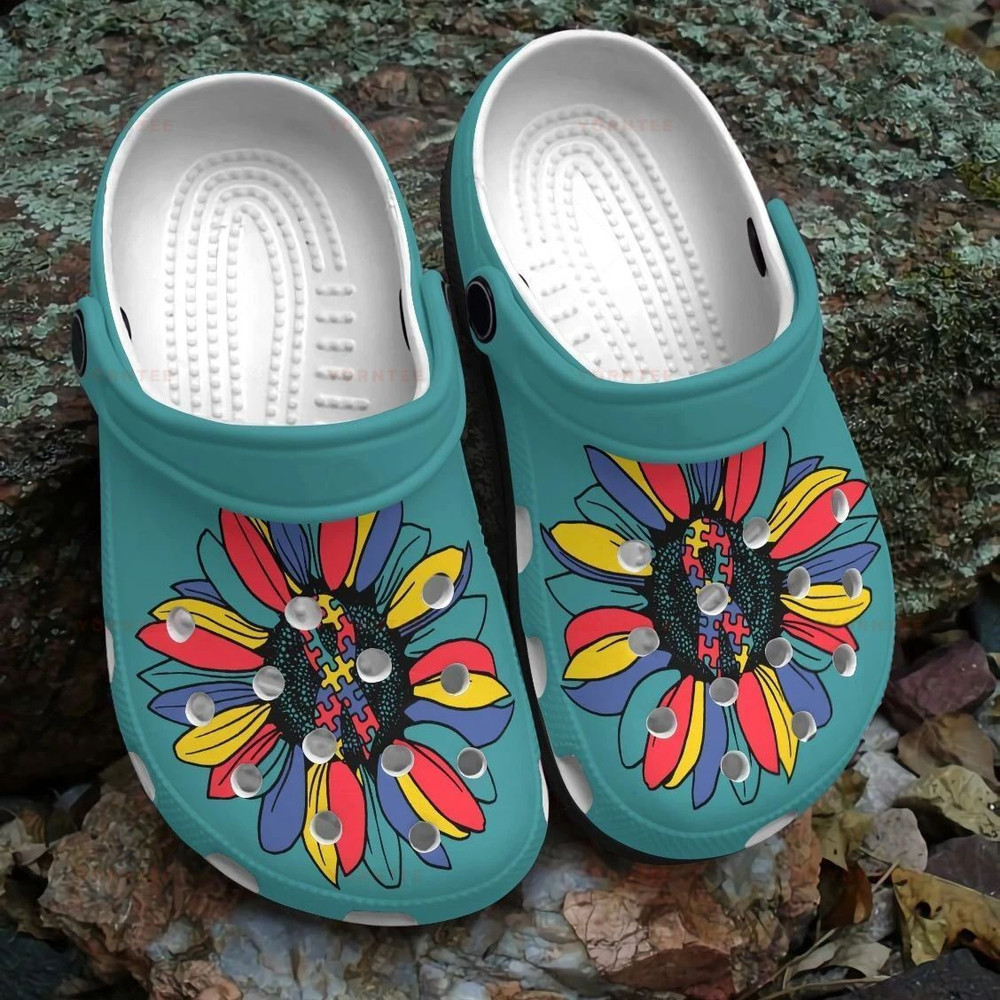 Colorful Sunflower Autism Gift For Lover Rubber clog Crocs Shoes