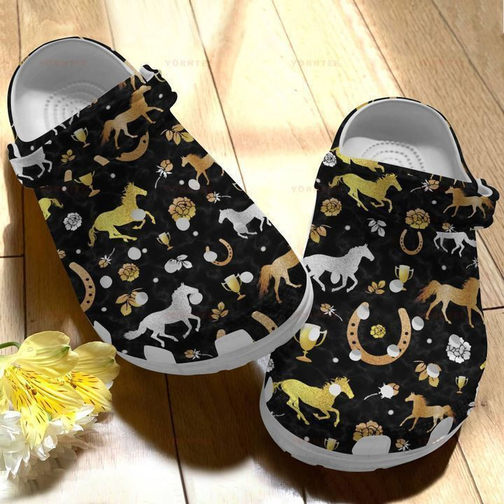 Horse Golden Silver Gift For Lover Rubber clog Crocs Shoes