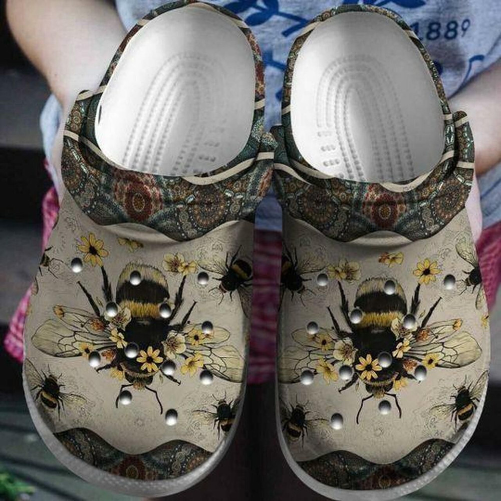 Bee Mandala Personalized 202 Gift For Lover Rubber clog Crocs Shoes