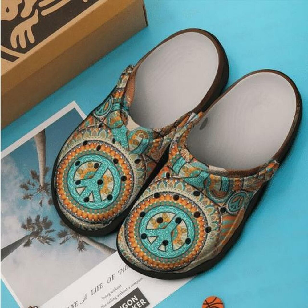 Hippie Happy Peace Personalized 202 Gift For Lover Rubber clog Crocs Shoes