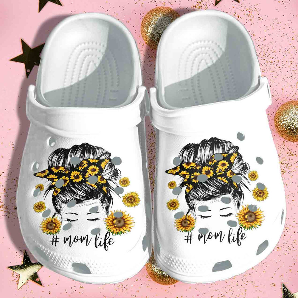 Beautiful Mom In Sunflower Crocs Shoes - Mom Life clog Birthday Gift For Mother Daughter