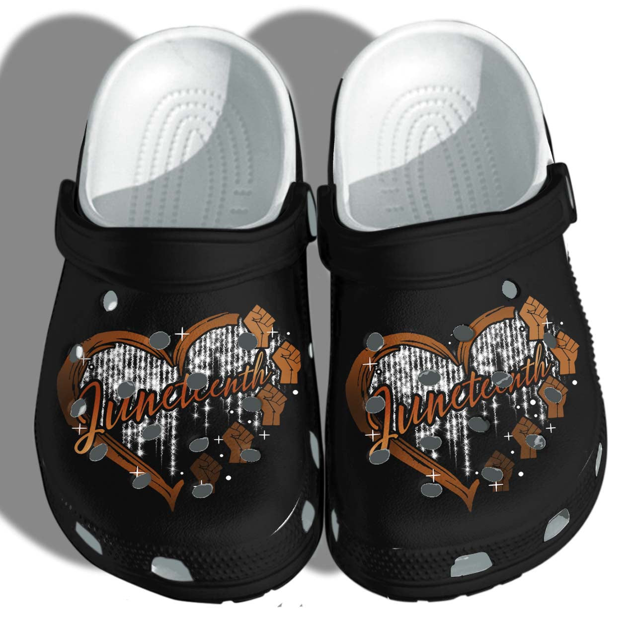 Juneteenth Custom Crocs Clog Shoes Gifts For Black Queen - Heart Hand Power Outdoor Crocs Clog Shoes For Women Girls