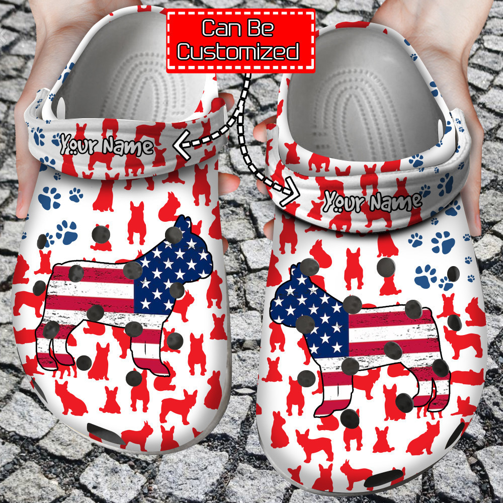 Animal Print - Bulldog American Flag Clog Crocs Shoes For Men And Women