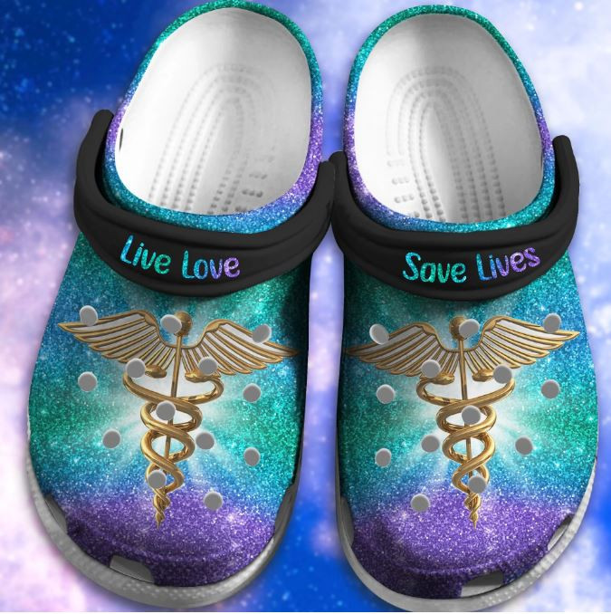 Gradient Glitter Nurse Crocs Clog Shoes - Live Love Custom Crocs Clog Shoes Birthday Gift For Women Girl Men Women Boy Girl