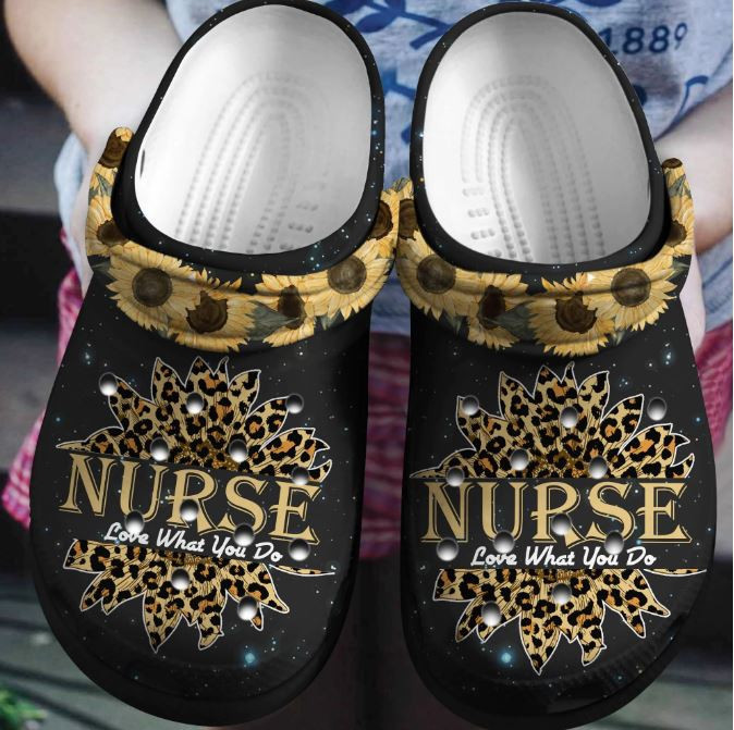 Nurse Love What You Do Crocs Clog Shoes - Leopard Skin Sunflower Custom Crocs Clog Shoes Birthday Gift For Women Girl Friend