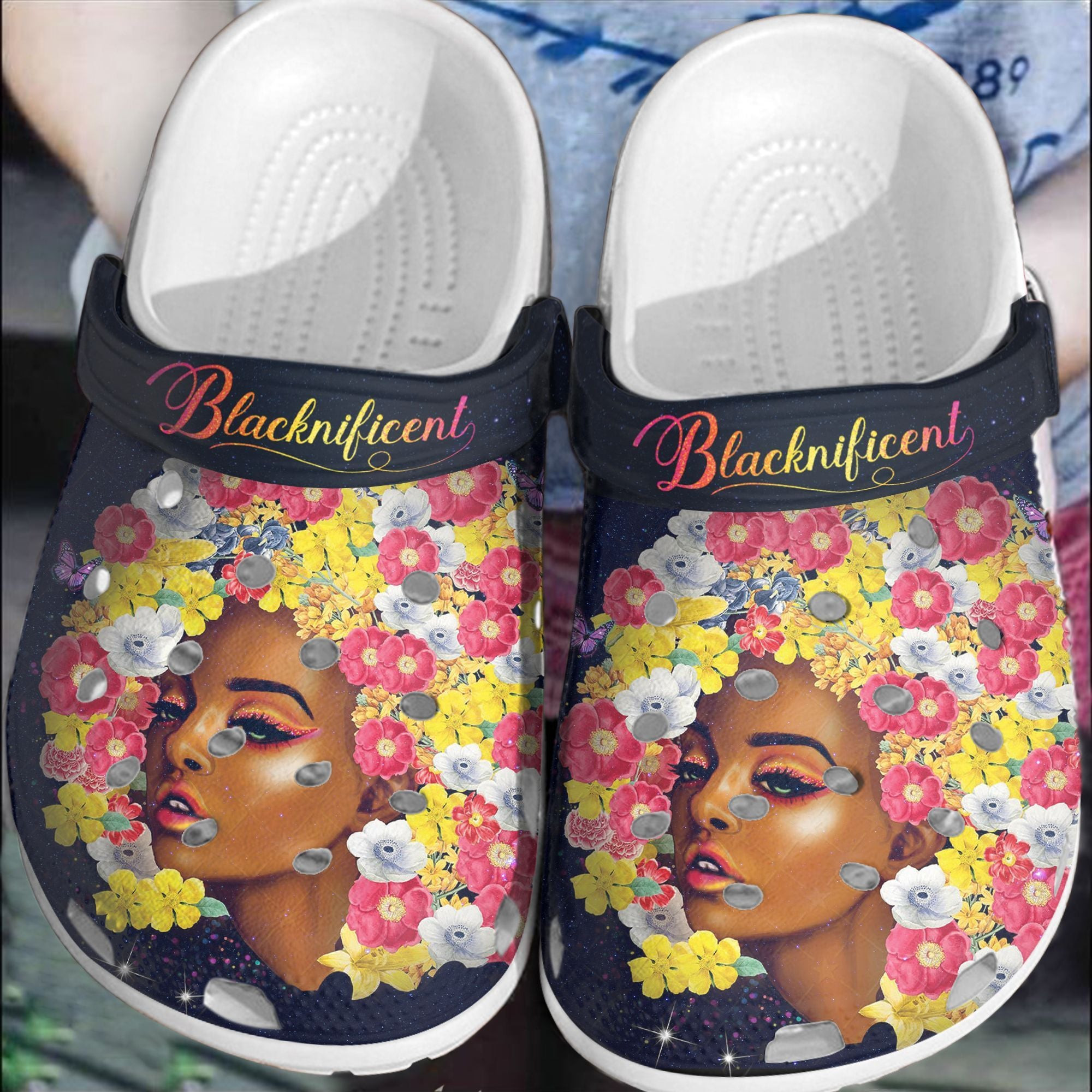 Flower Black Girl Cute Custom Crocs Clog Shoes Thanksgiving Gifts Autumn - Full Of Flower Black Queen Beach Shoe Birthday Gift For Women Girl