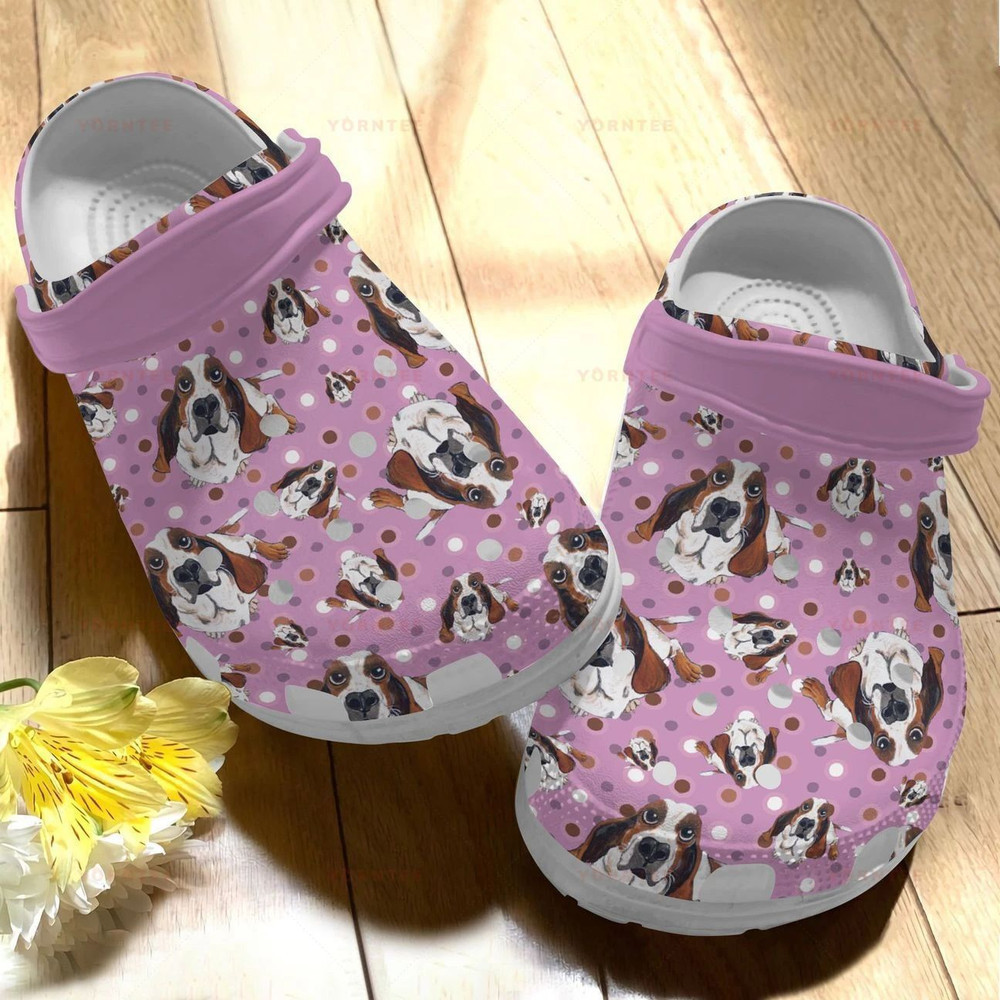 Funny Basset Hound Pink Gift For Lover Rubber clog Crocs Shoes