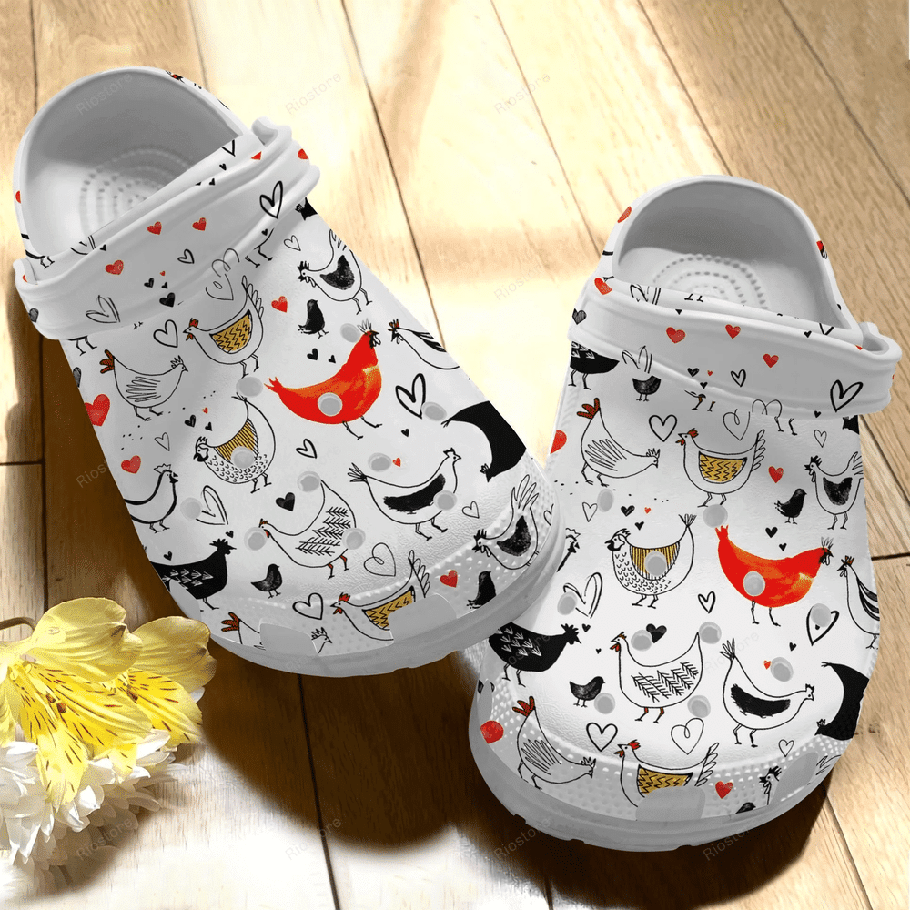 Happy Chicken Art Funny 17 Gift For Lover Rubber clog Crocs Shoes