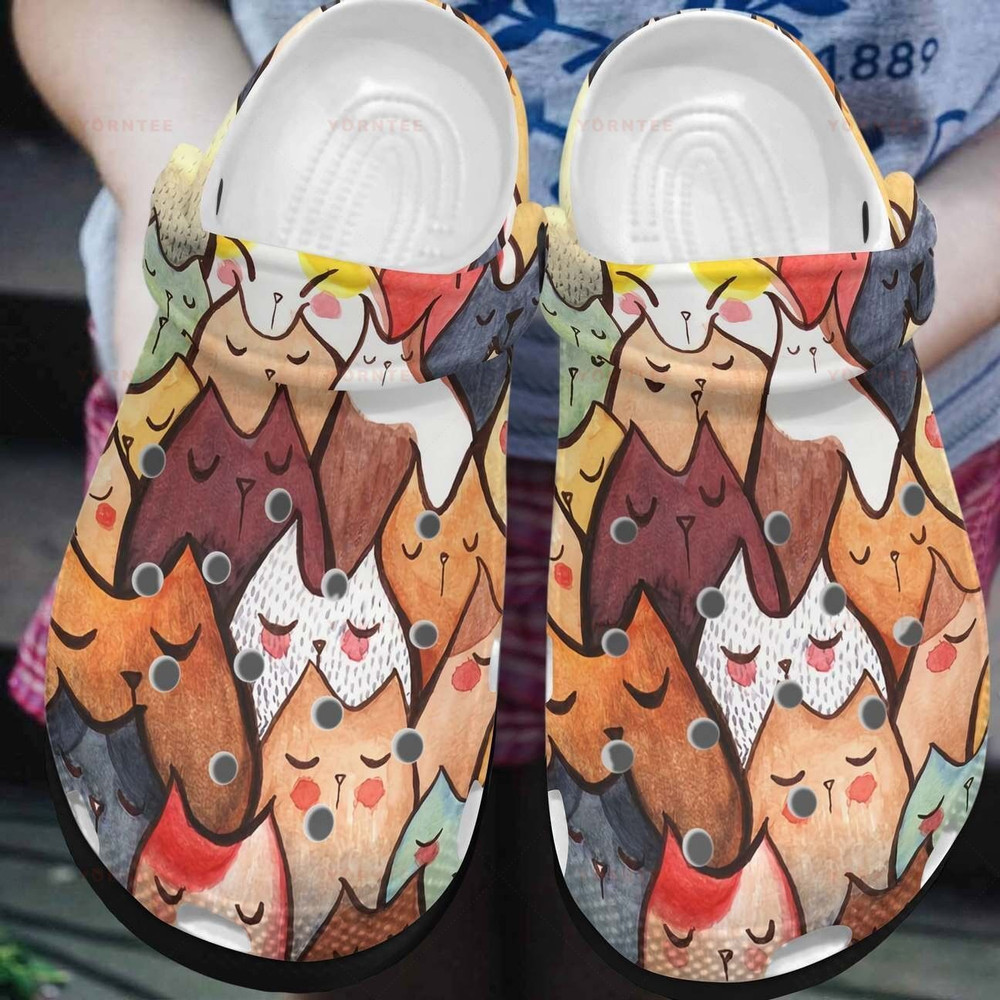 Cute Teams Cats All-Over Colorful Fashion Gift For Lover Rubber clog Crocs Shoes