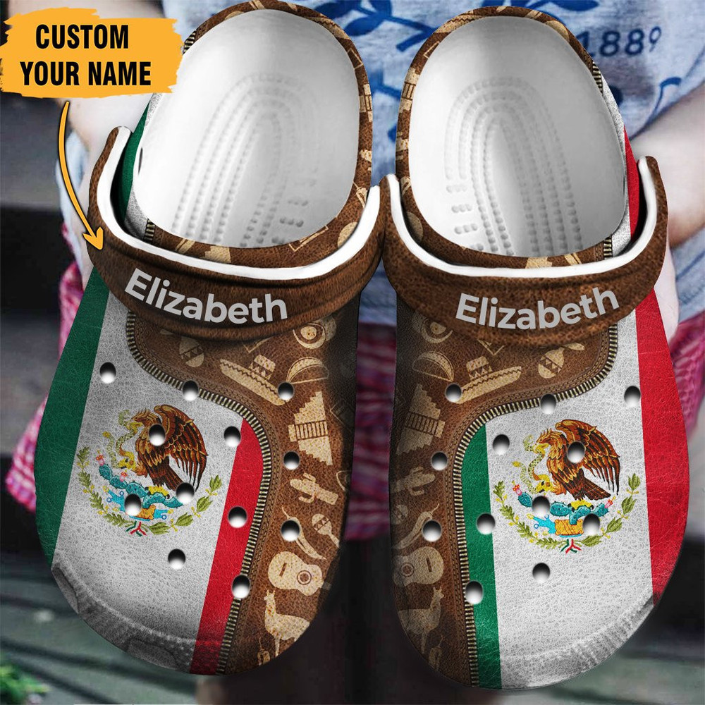 Mexico Mexican Flag And Symbols Zipper Gift For Fan Classic Water Rubber clog Crocs Shoes