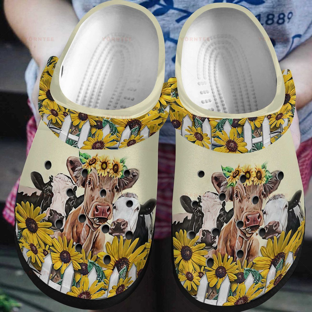 Just Love Cows Sunflower Gift For Lover Rubber clog Crocs Shoes