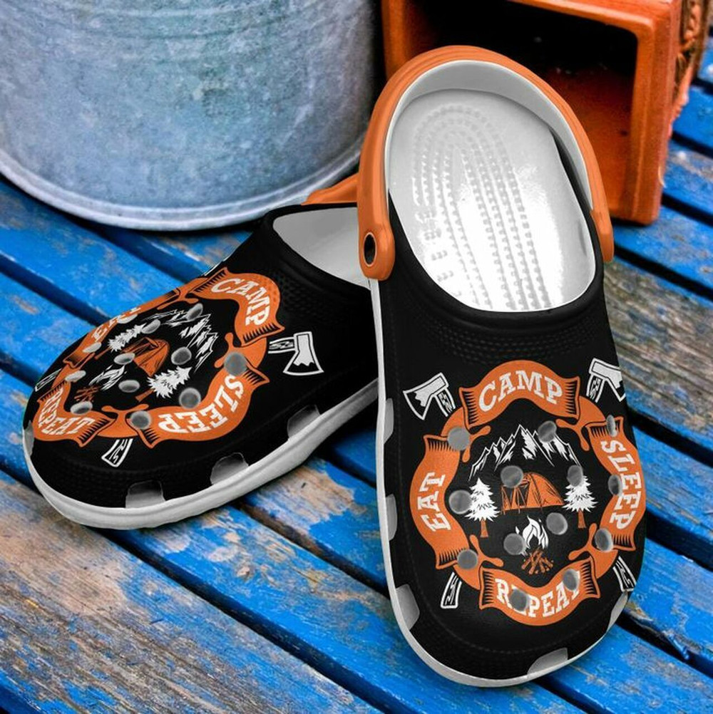 Camping Eat Camp Sleep Repeat 102 Gift For Lover Rubber clog Crocs Shoes