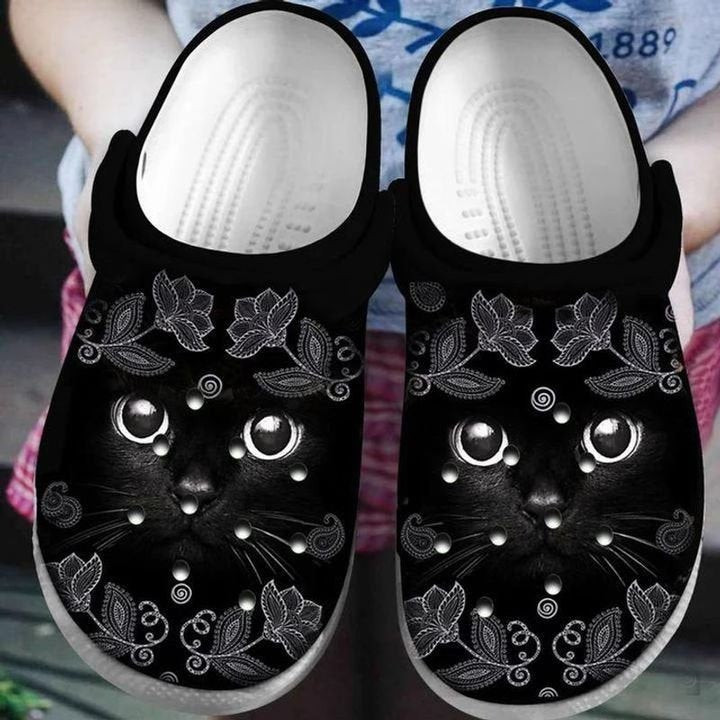 Black Cat Lovers Animals Flower Gift For Lover Rubber clog Crocs Shoes