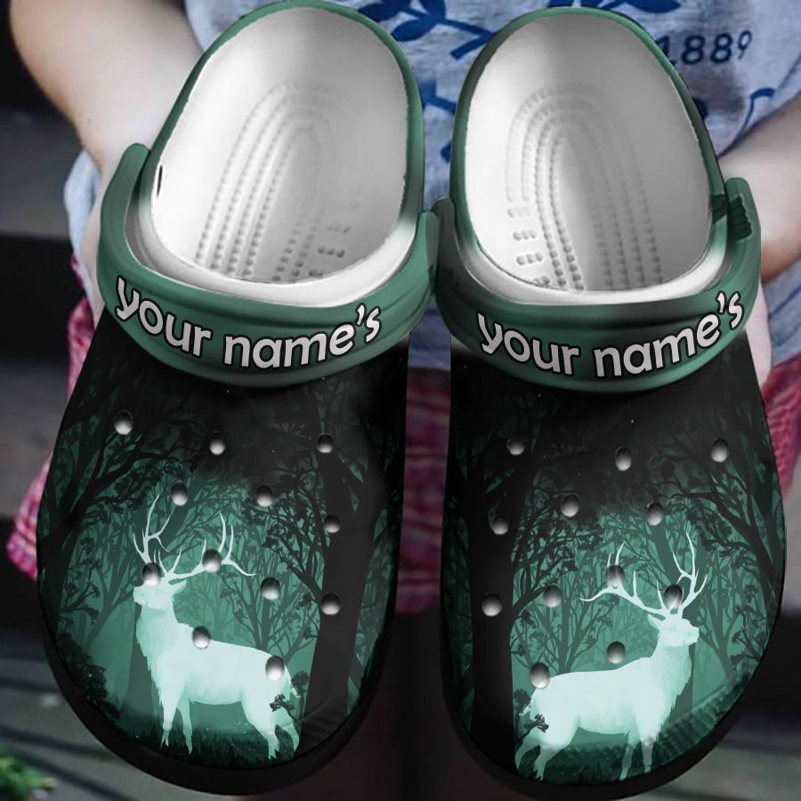 Deer Hunting In Green Light Custom Crocs Clog Shoes Birthday Gift For Men Women