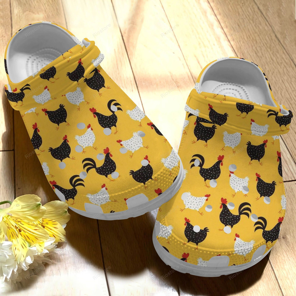 Black And White Chicken Gift For Lover Rubber clog Crocs Shoes