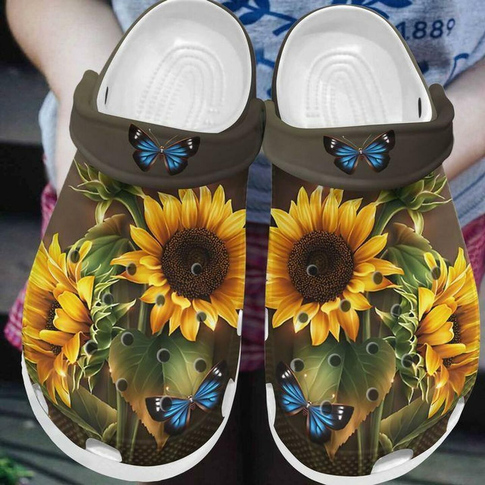 Colorful Butterfly Sunflower Personalized 102 Gift For Lover Rubber clog Crocs Shoes