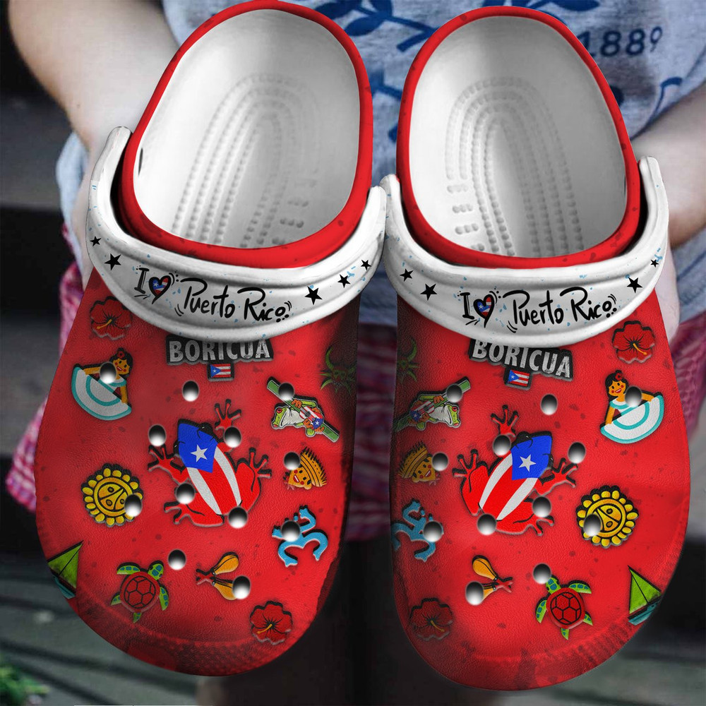 I Love Puerto Rico Gift For Fan Classic Water Rubber clog Crocs Shoes