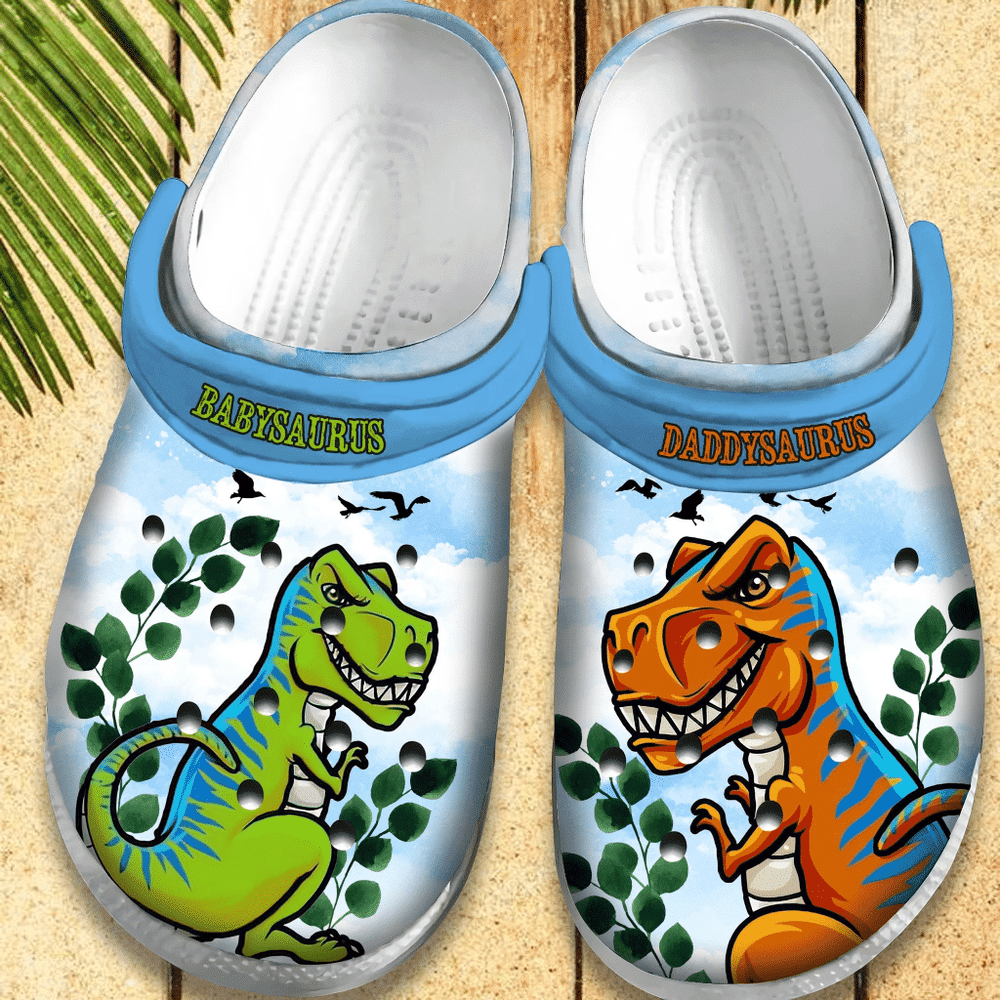 Daddysaurus And Babysaurus Gift For Lover Rubber clog Crocs Shoes