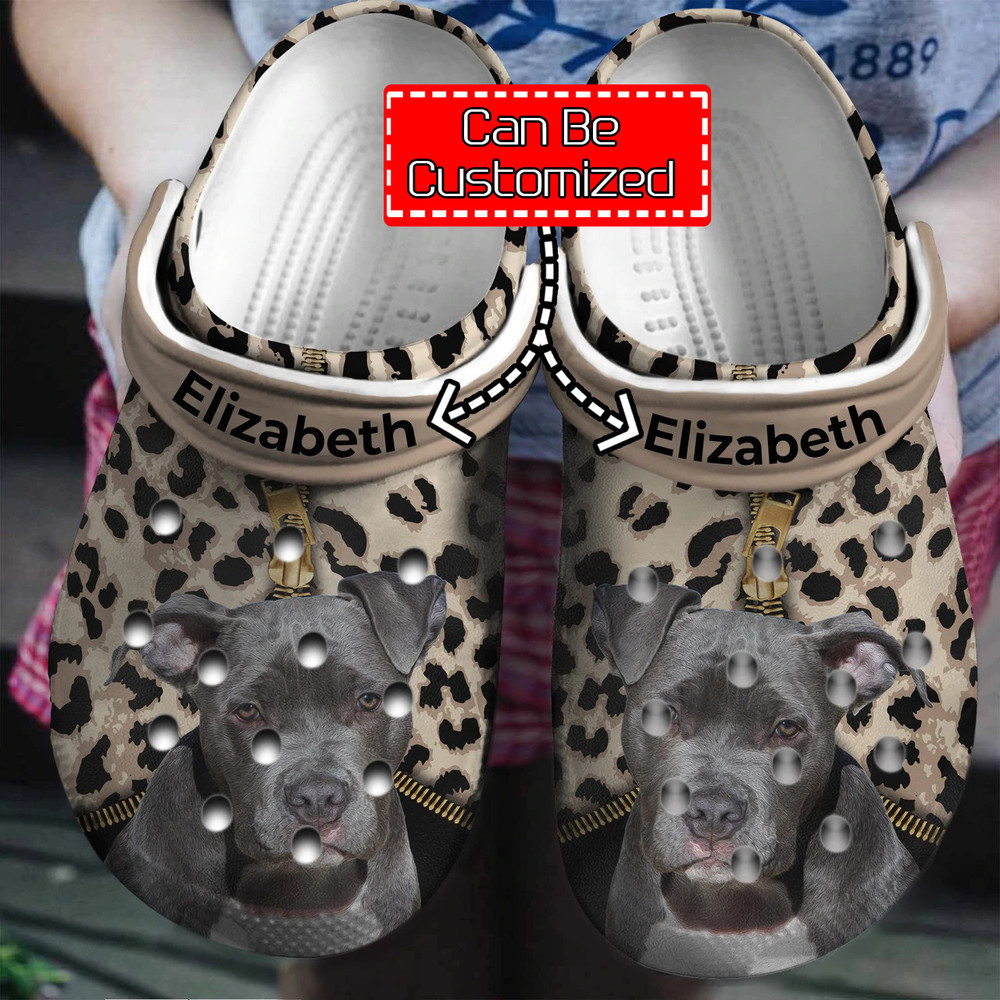 Dog - Personalized Pitbull Leopard Pattern Clog Crocs Shoes For Men And Women